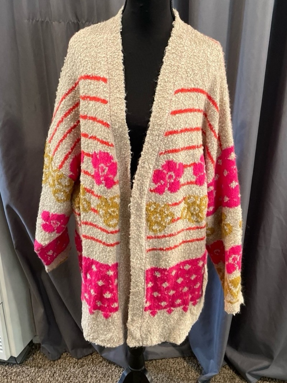 natural life Calla cozy open sweater, multi print size L/XL
